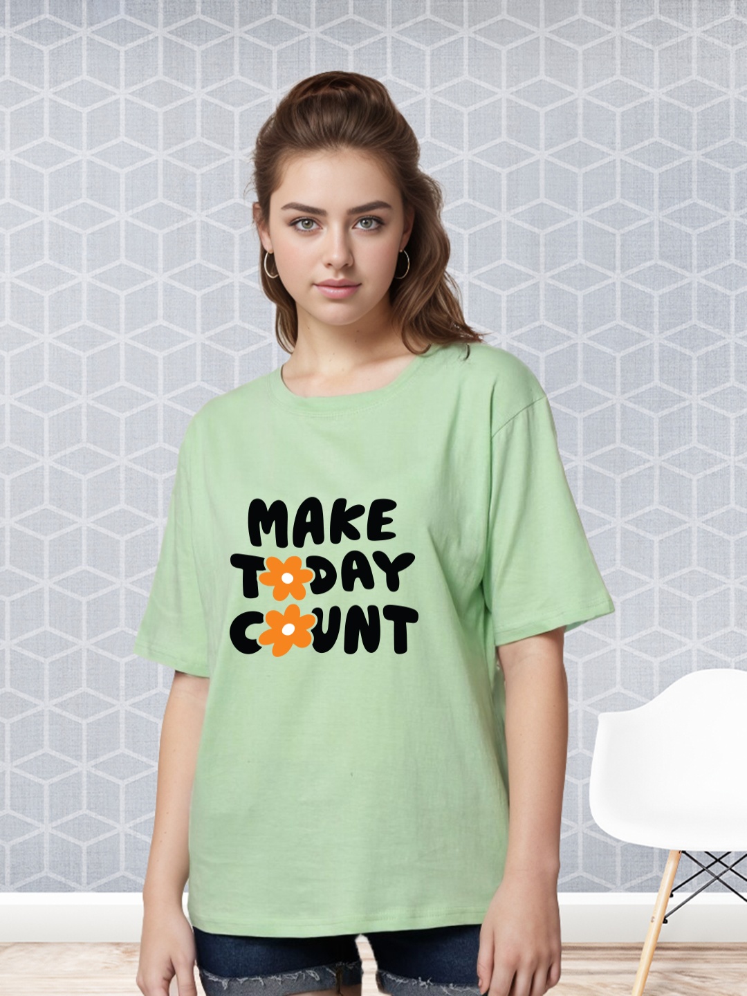 

Slenor Typography Printed Drop-Shoulder Oversized T Shirt, Lime green