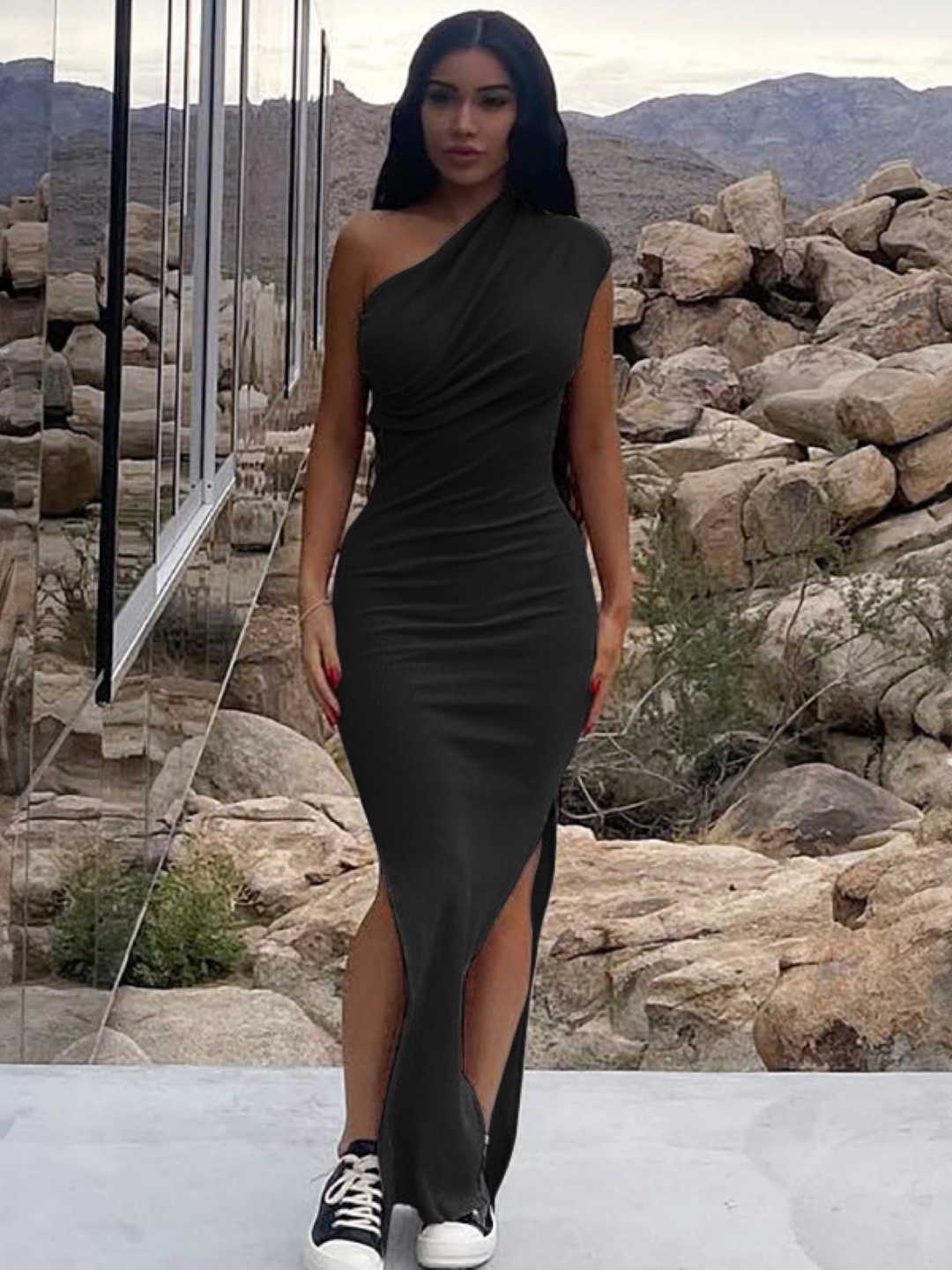 

StyleCast One Shoulder Sleeveless Bodycon Maxi Dress, Black