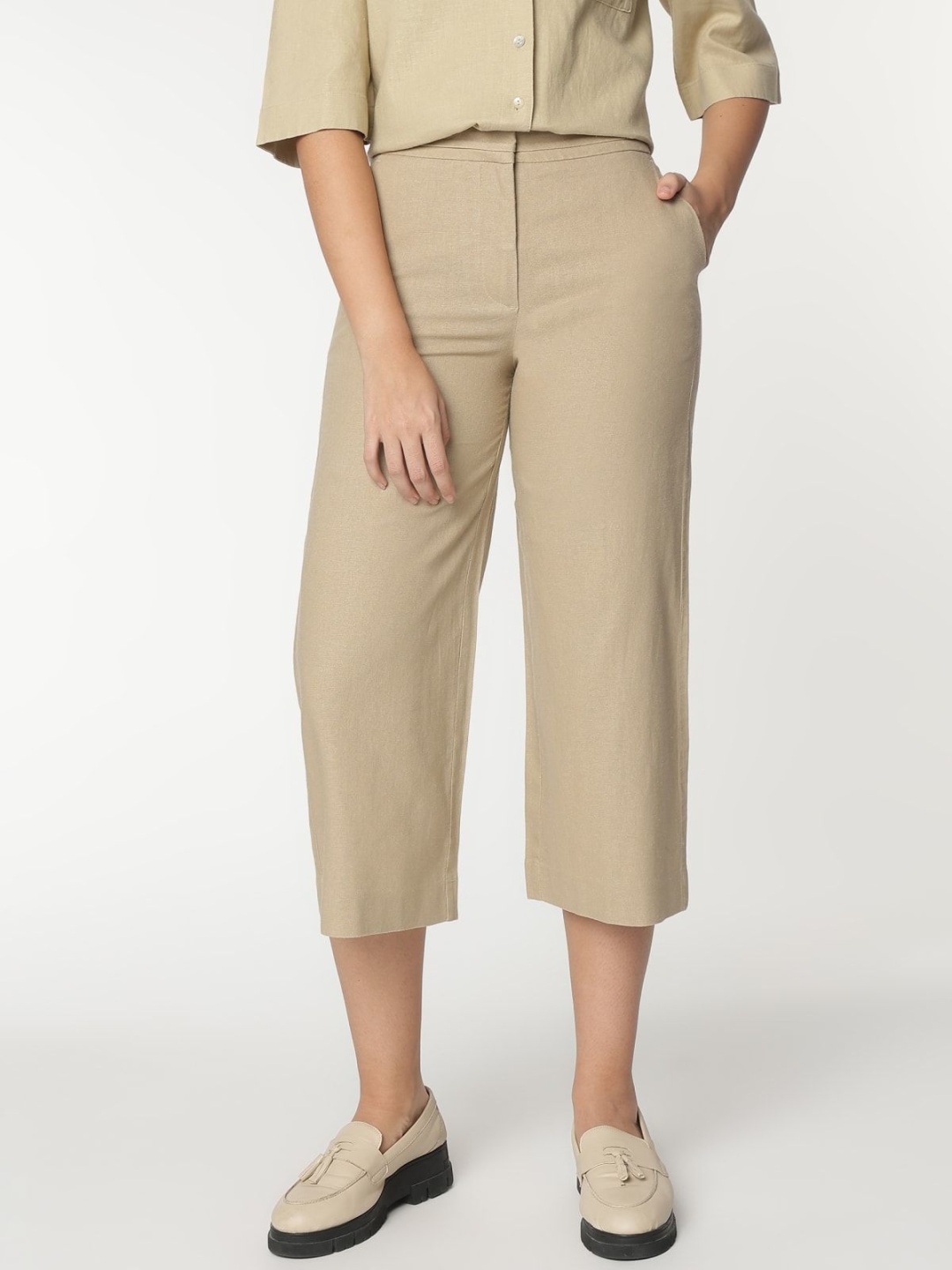 

Marks & Spencer Women High-Rise Trousers, Beige