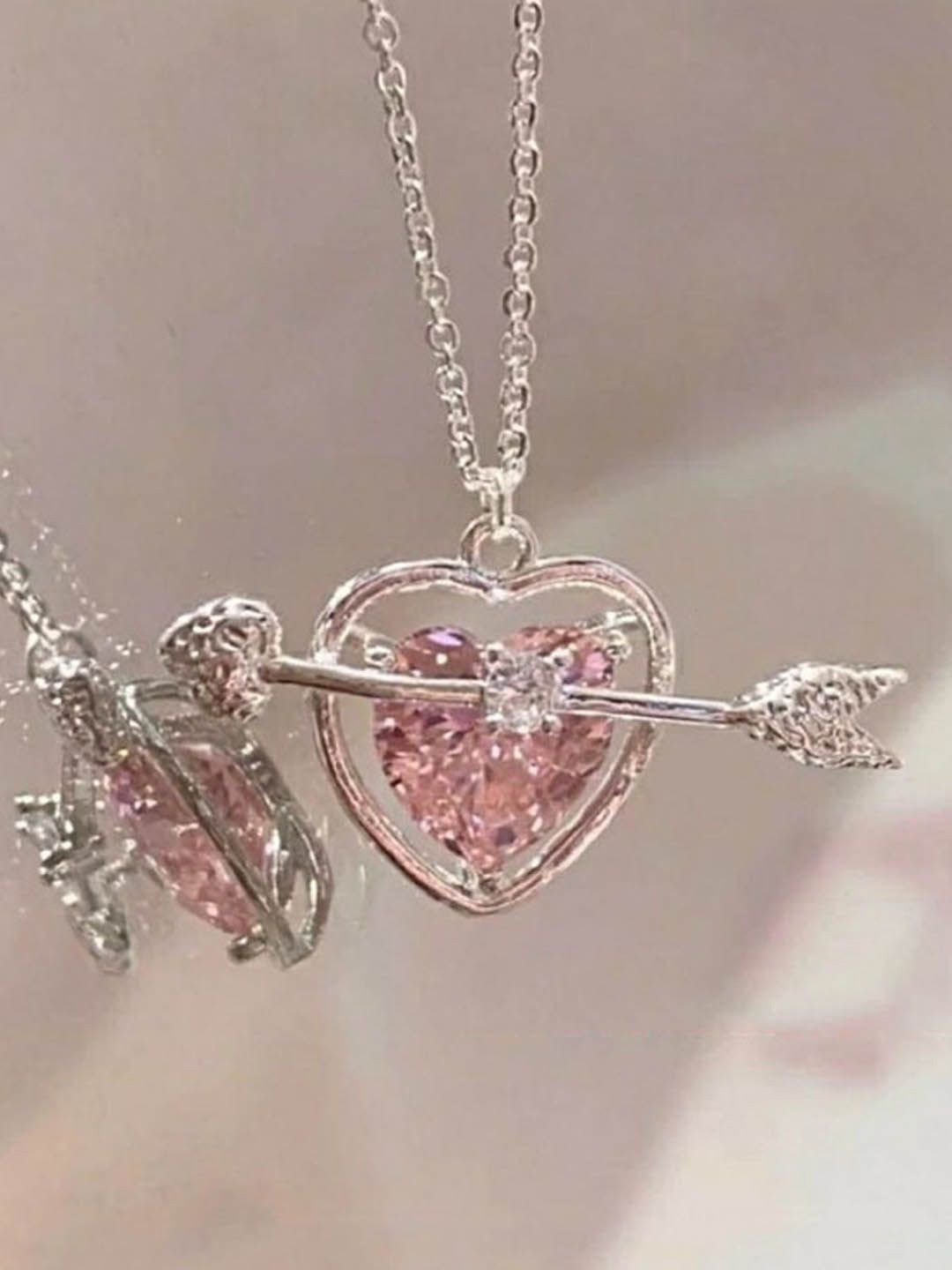

StyleCast Elegant Silver-Toned Stone Studded Heart Shaped Pendant with Chain