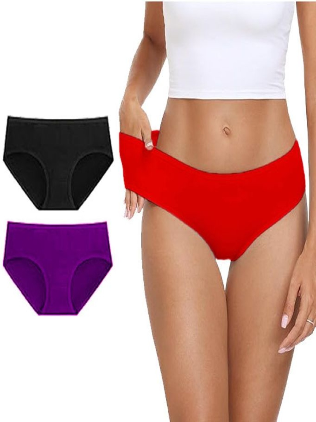 

Diving deep Pack Of 3 Cotton Hipster Briefs DD202 R, B, Purple New Pant_ies_3 PC_XXL, Red