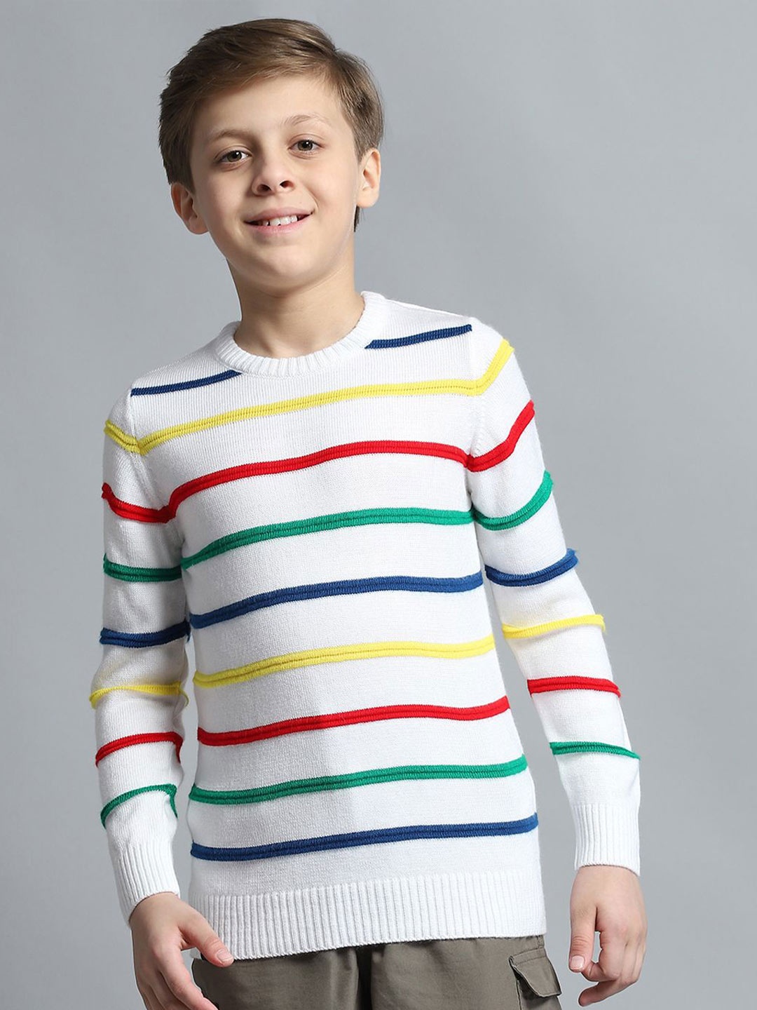 

Monte Carlo Boys Striped Woollen Pullover, White