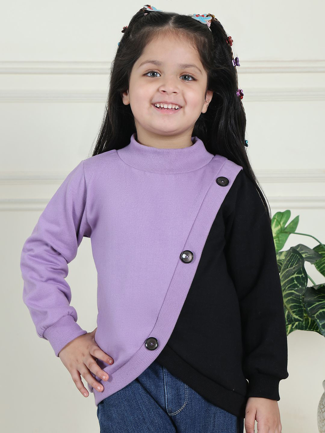 

MINI & MING Girls Colourblocked Sweatshirt, Purple