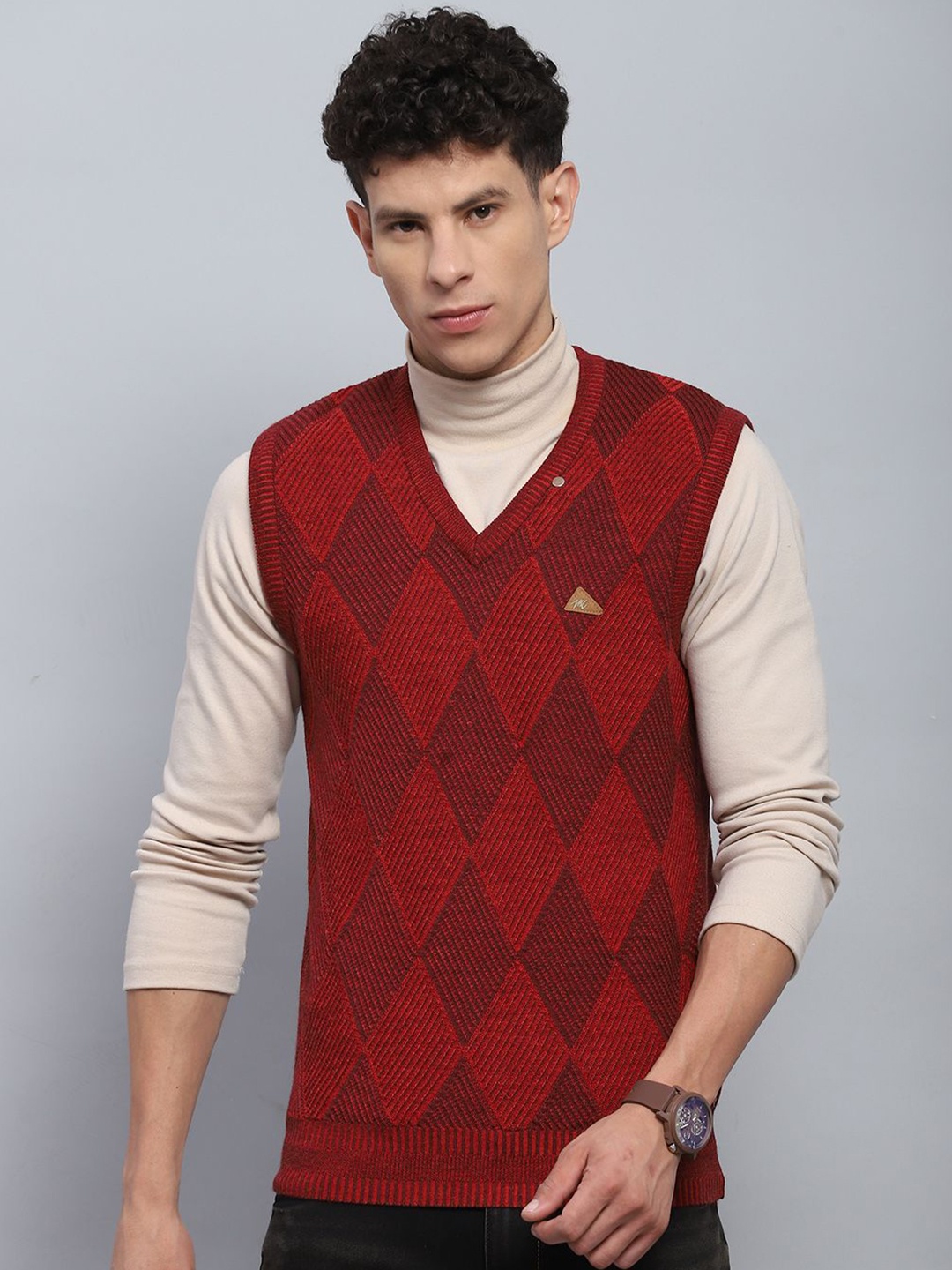 

Monte Carlo Men Chevron Woollen Pullover, Maroon