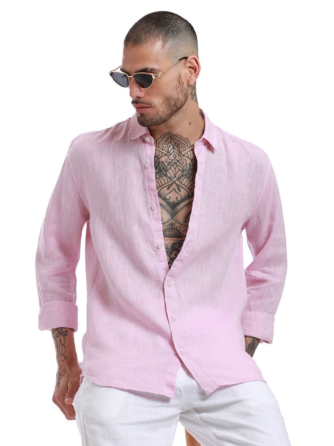 

Banana Club Men Relaxed Slim Fit Opaque Semiformal Shirt, Pink