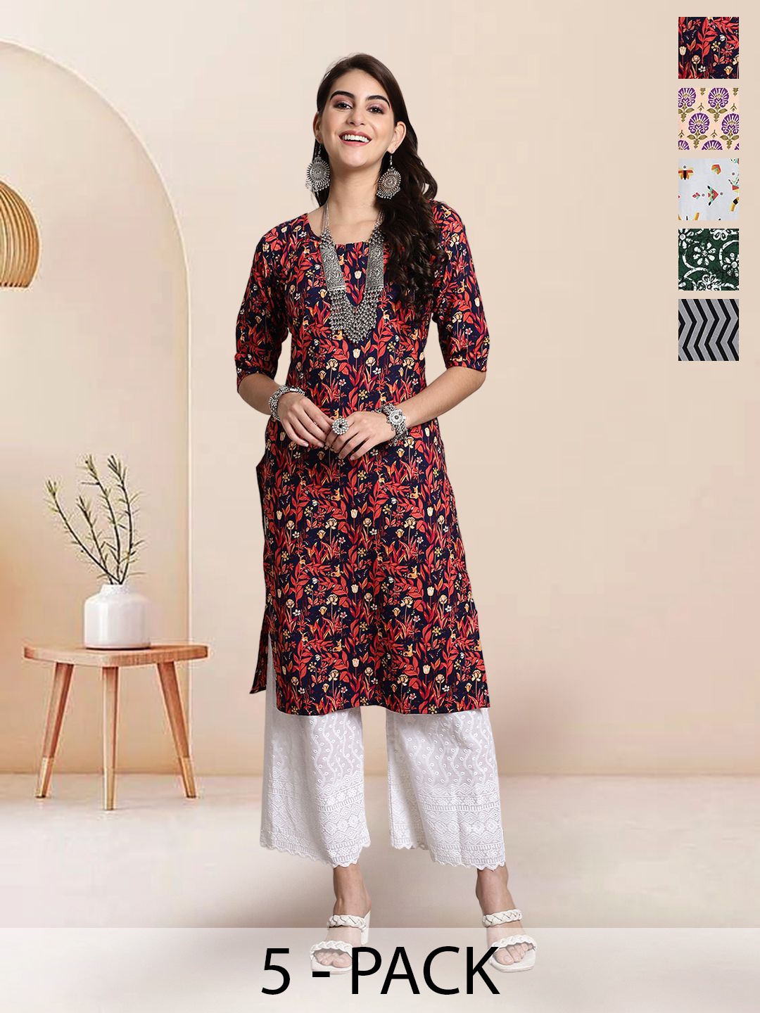 

7Threads Women Ethnic Motifs Printed Floral Crepe Kurta, Multi