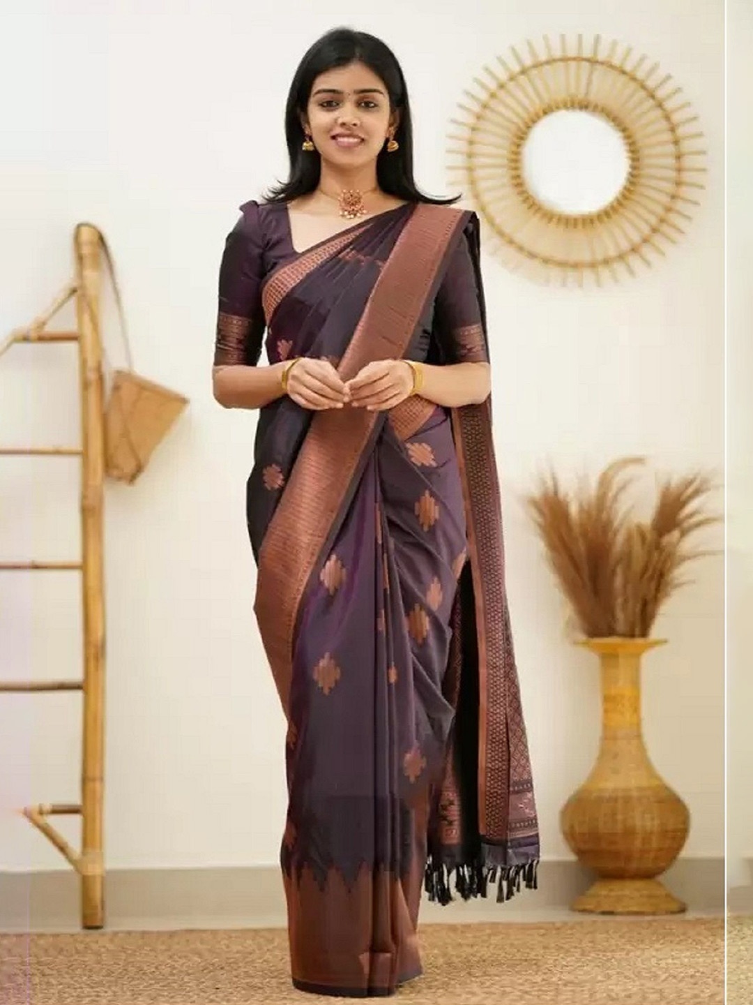 

A TO Z CART Woven Design Zari Art Silk Kanjeevaram Saree, Purple