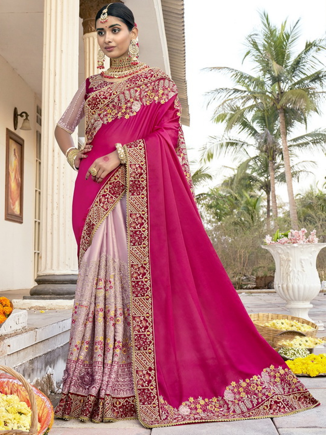 

Mitera Embellished Embroidered Saree, Sea green