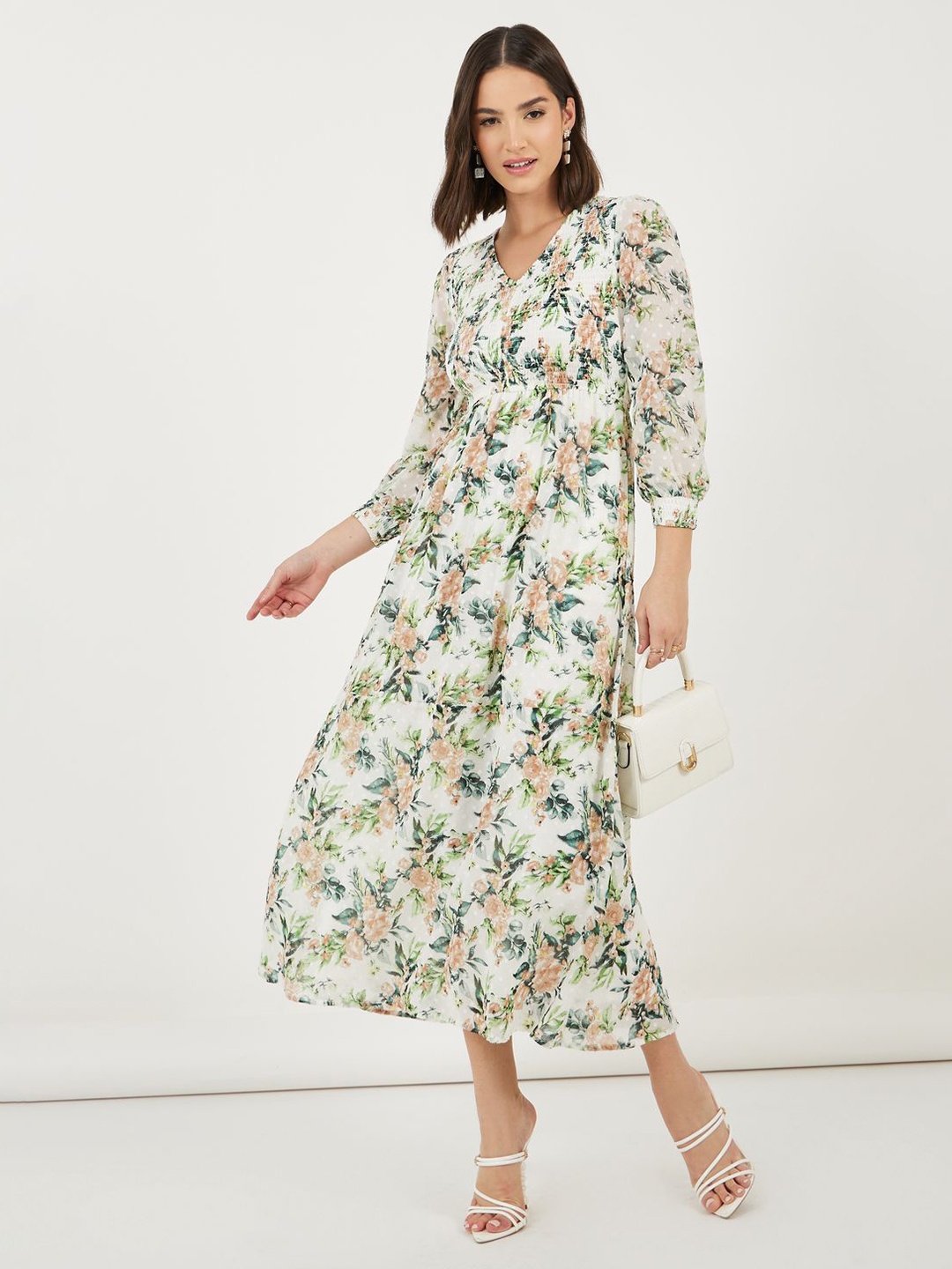 

Styli Floral Print A-Line Maxi Dress, White