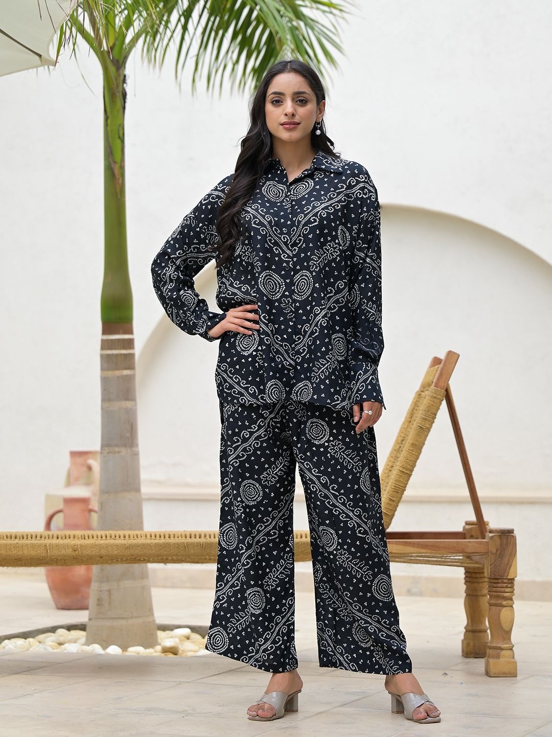 

BAESD Printed Shirt Collar Shirt With Trouser, Black