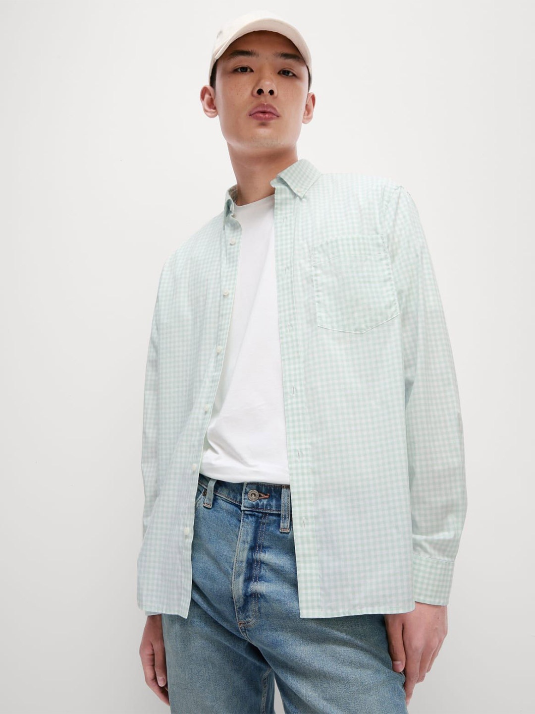 

Marks & Spencer Men Button-Down Collar Micro Checked Cotton Casual Shirt, Green