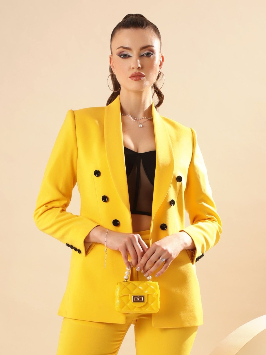 

VOLCAPE Shawl Collar Single Breasted Blazers, Yellow