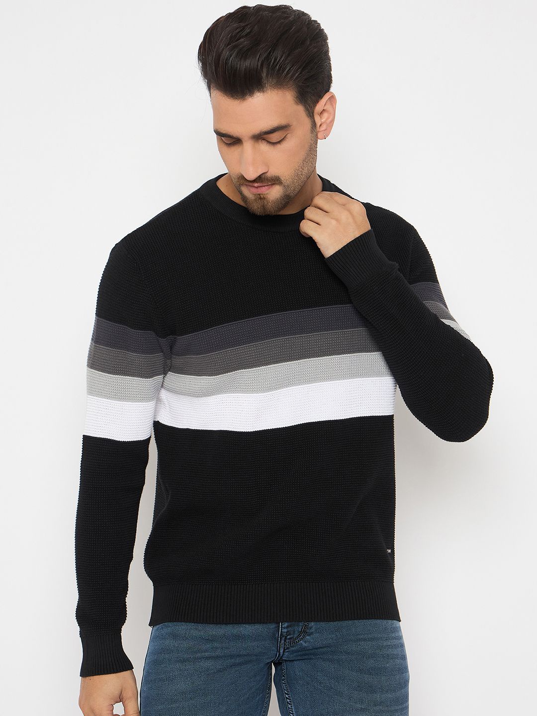 

Duke Men Striped Pullover, Black