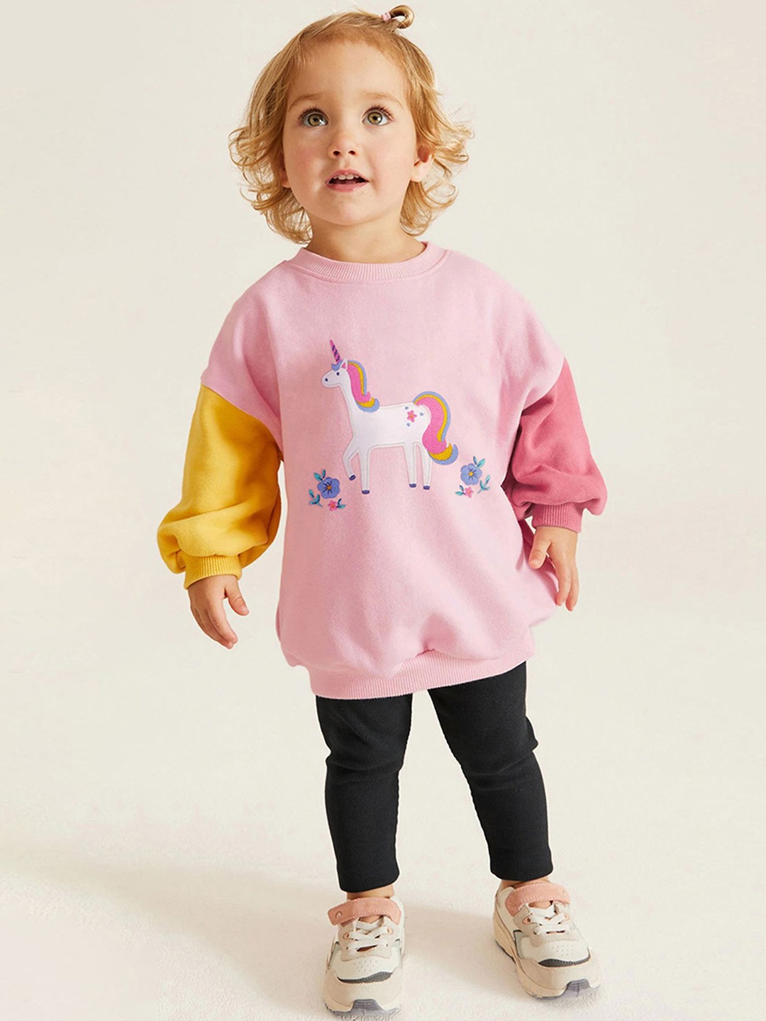 

LULU & SKY Girls Printed Round Neck Sweatshirt With Leggings, Pink