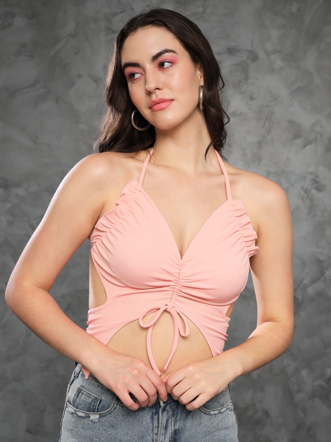 

TANDUL Halter Neck Crop Top, Pink