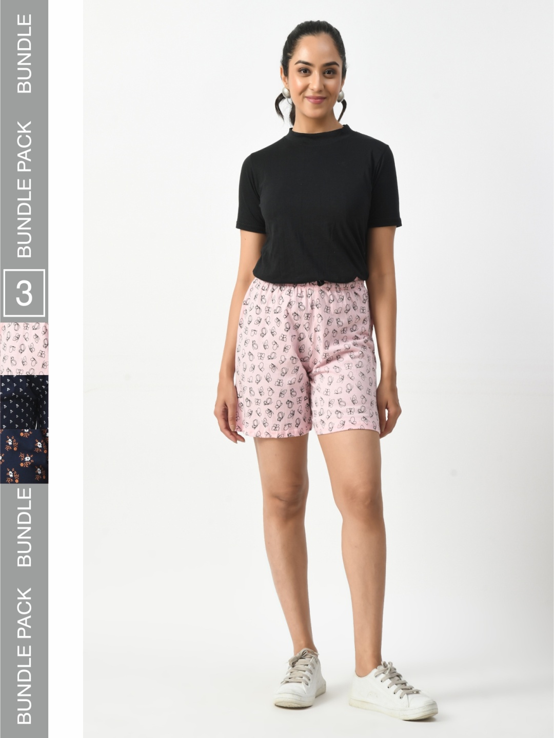 

BAESD Women Pack Of 3 Printed High-Rise Cotton Hotpant Shorts, Pink