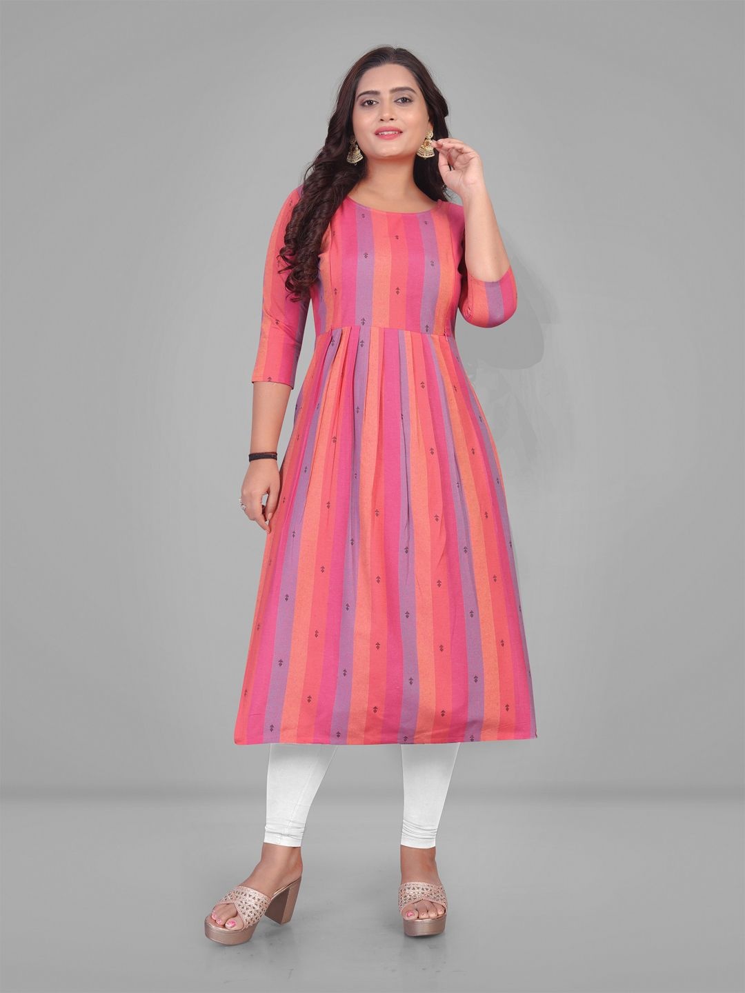 

Lerkiza Striped A-Line Pure Cotton Maternity Kurta, Pink