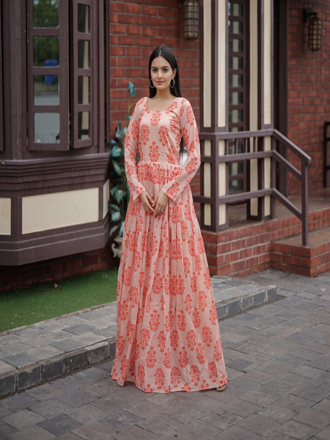 

VARNI FABRICS Women Printed Anarkali Kurta, Peach