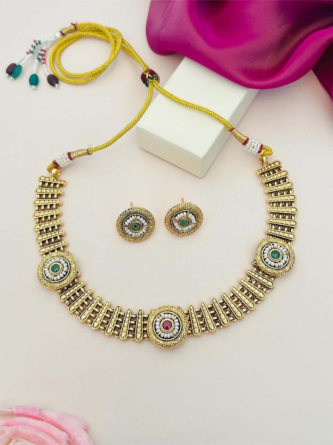 

ABDESIGNS Gold-Plated Kundan Studded Necklace and Earrings