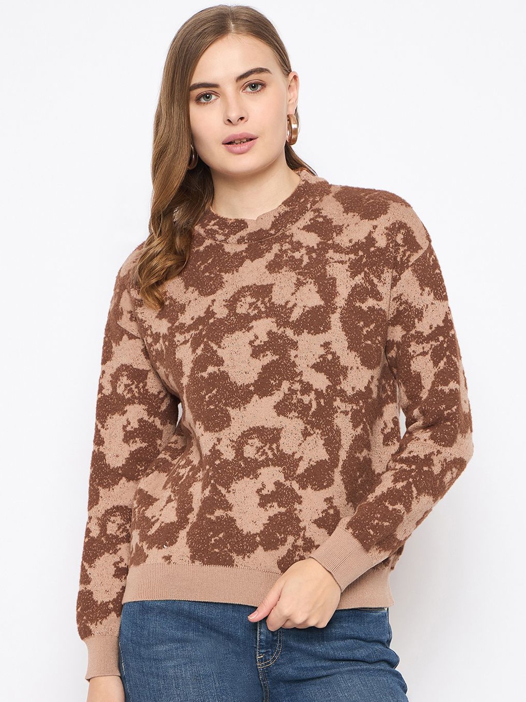 

Madame Women Quirky Printed Polyester PU Coated Pullover, Tan