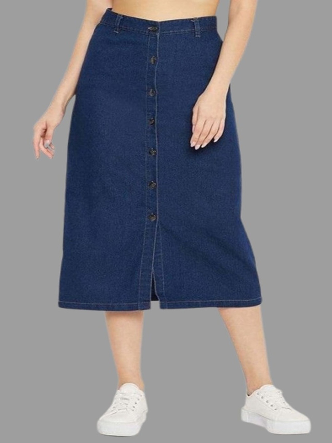 

Tripursundari Navy Blue Straight Long Denim Woman Skirt