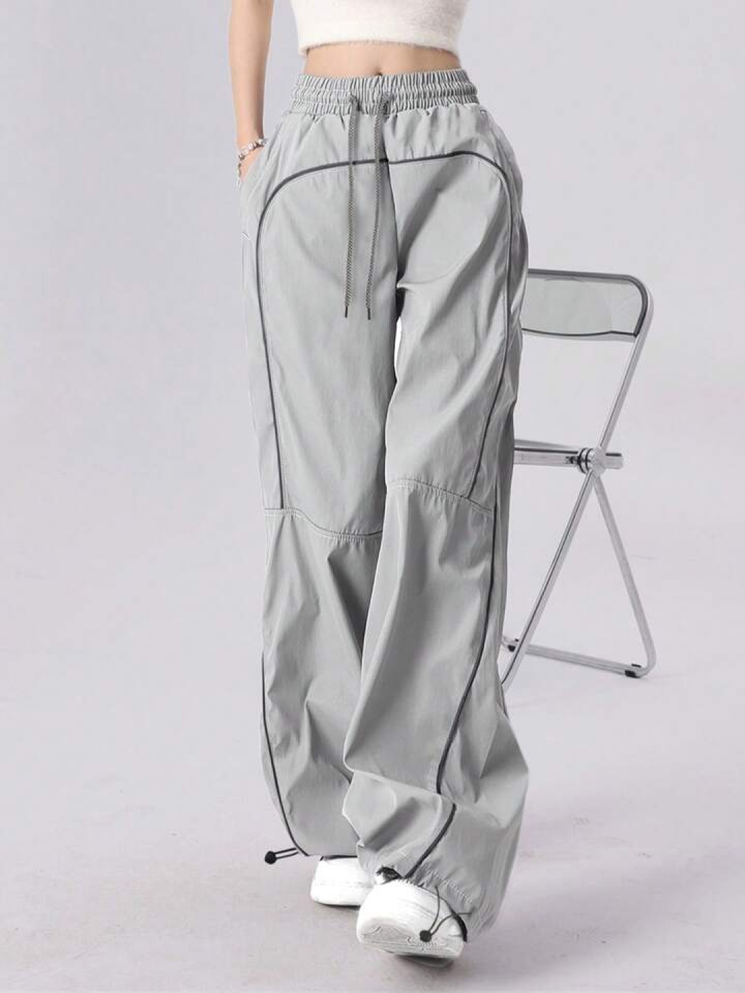 

TABADTOD Women Relaxed Mid Rise Loose Fit Trouser, Grey