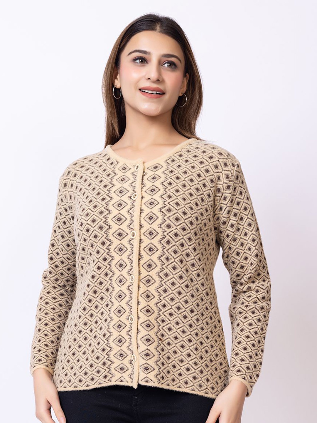 

Lady Leaf Women Woollen Cardigan, Camel brown