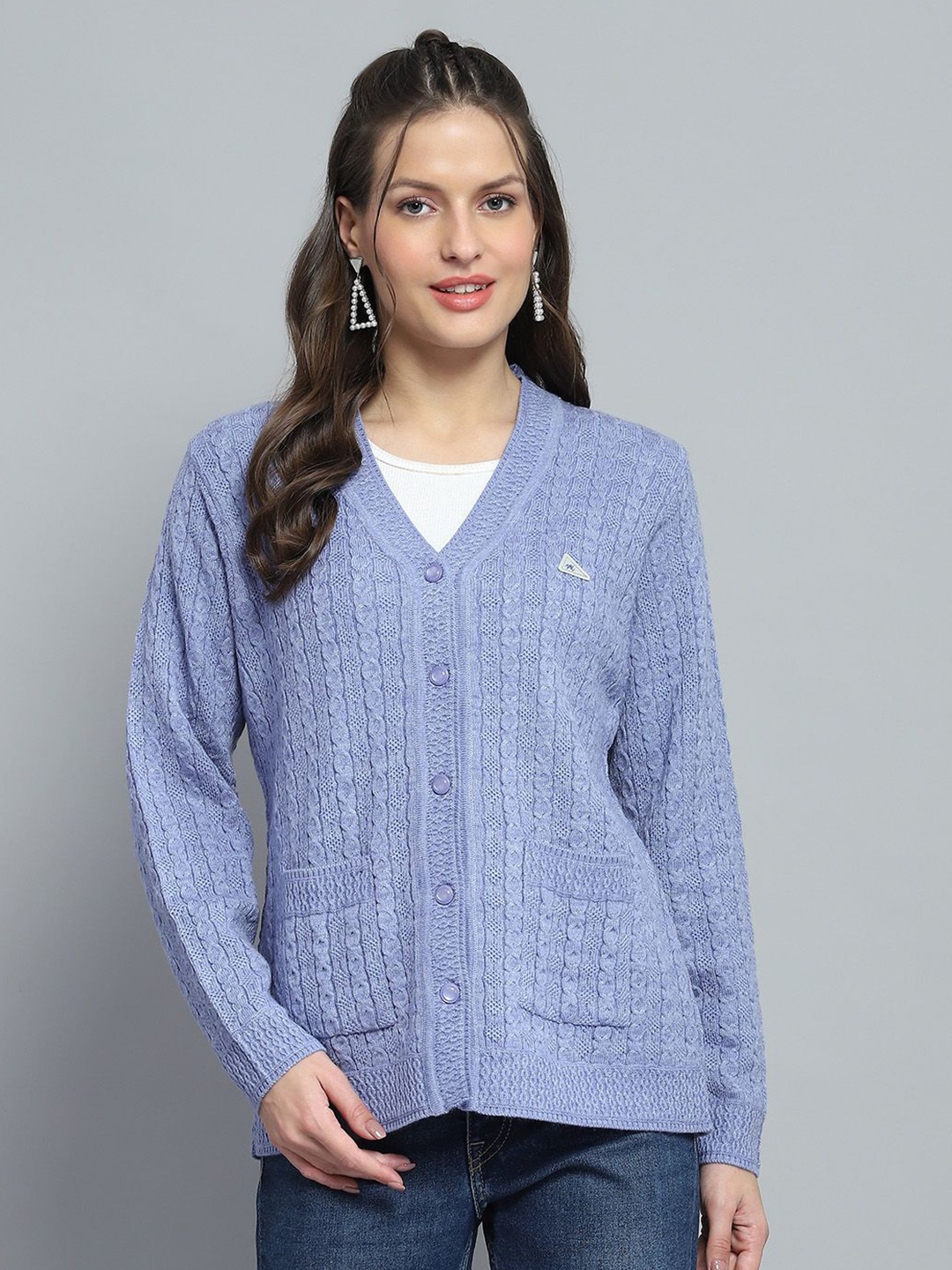 

Monte Carlo Women Cable Knit Woollen Cardigan, Purple