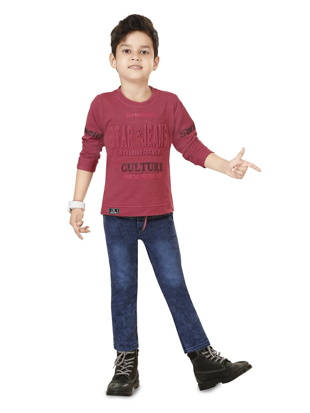 

LUCII Boys Printed Pure Cotton Sweatshirt with Jeans, Red