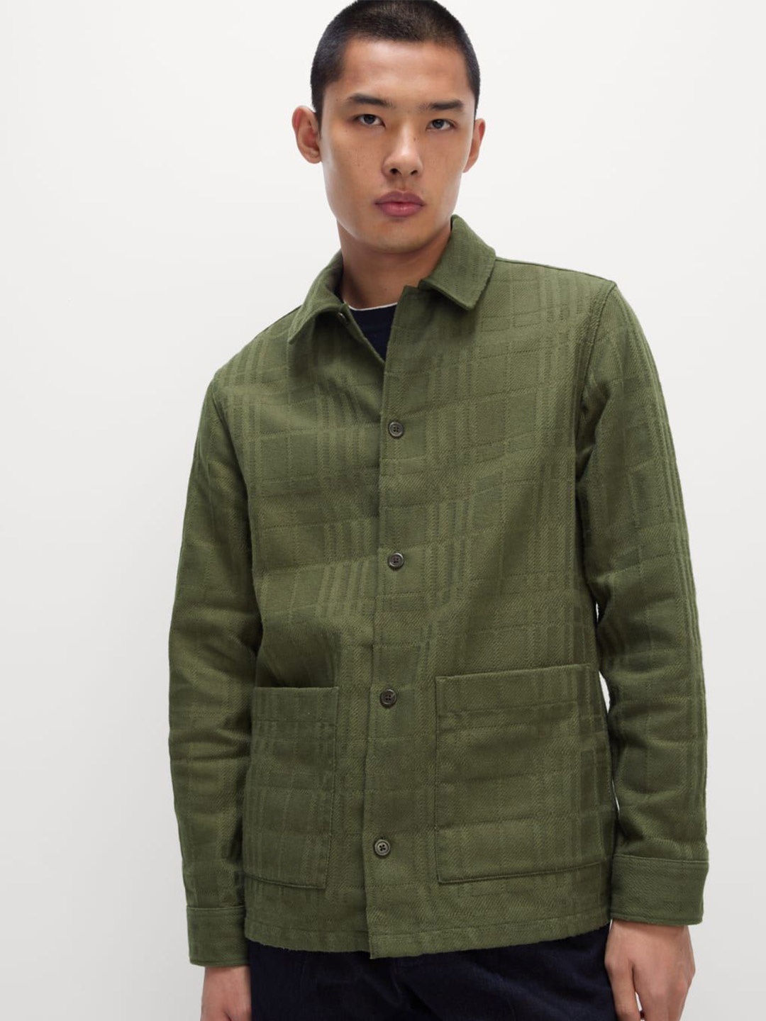 

Marks & Spencer Textured Spread Collar Shacket, Olive