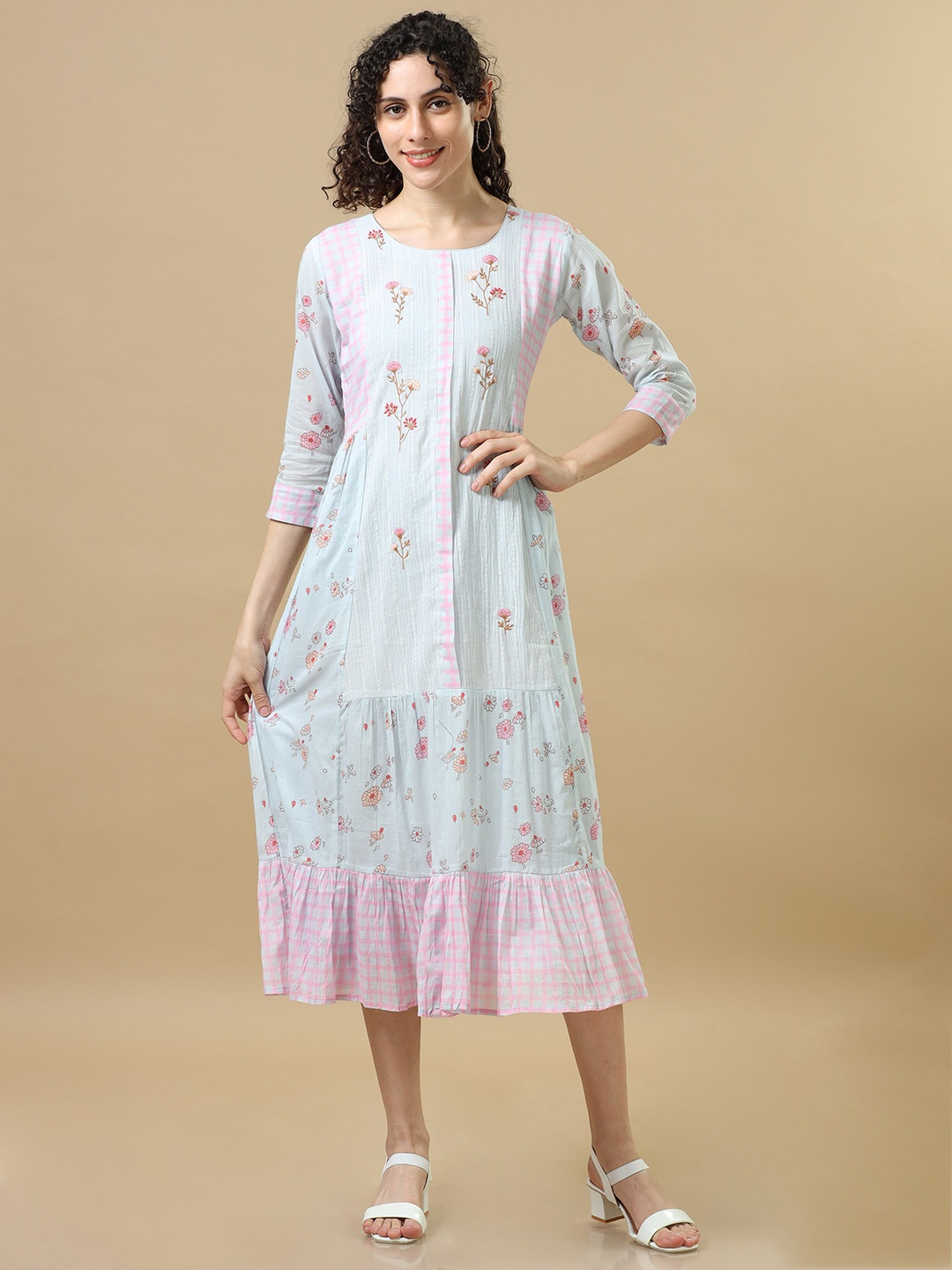 

Hassu's Floral Print A-Line Midi Dress, Grey