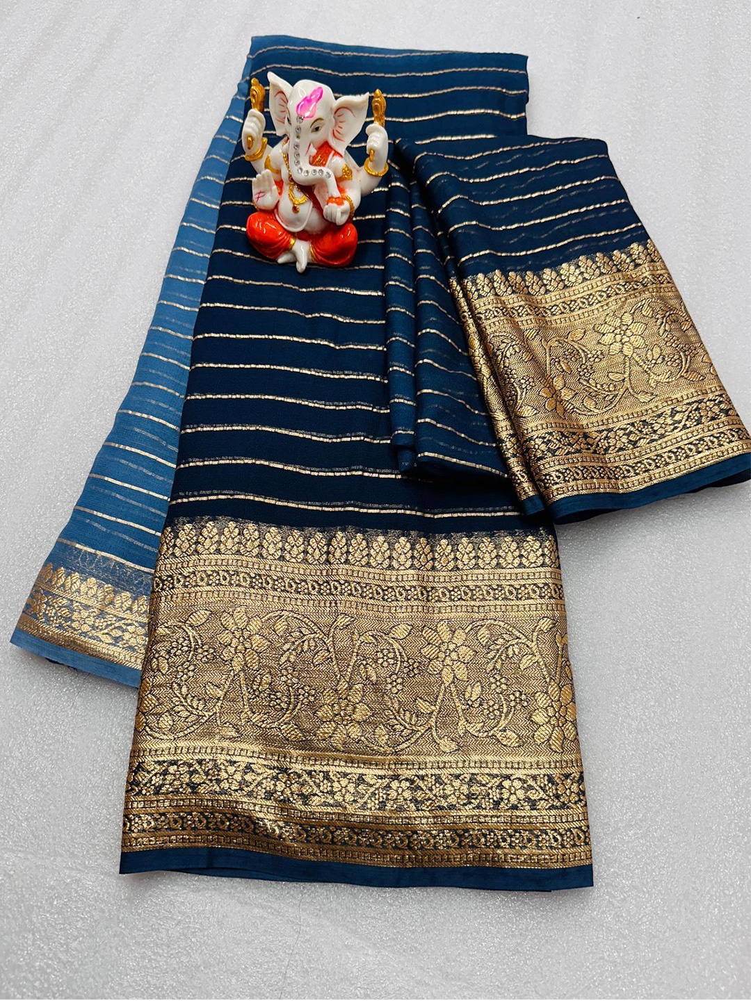 

PAYAL CREATION Woven Design Zari Pure Georgette Maheshwari Saree, Blue
