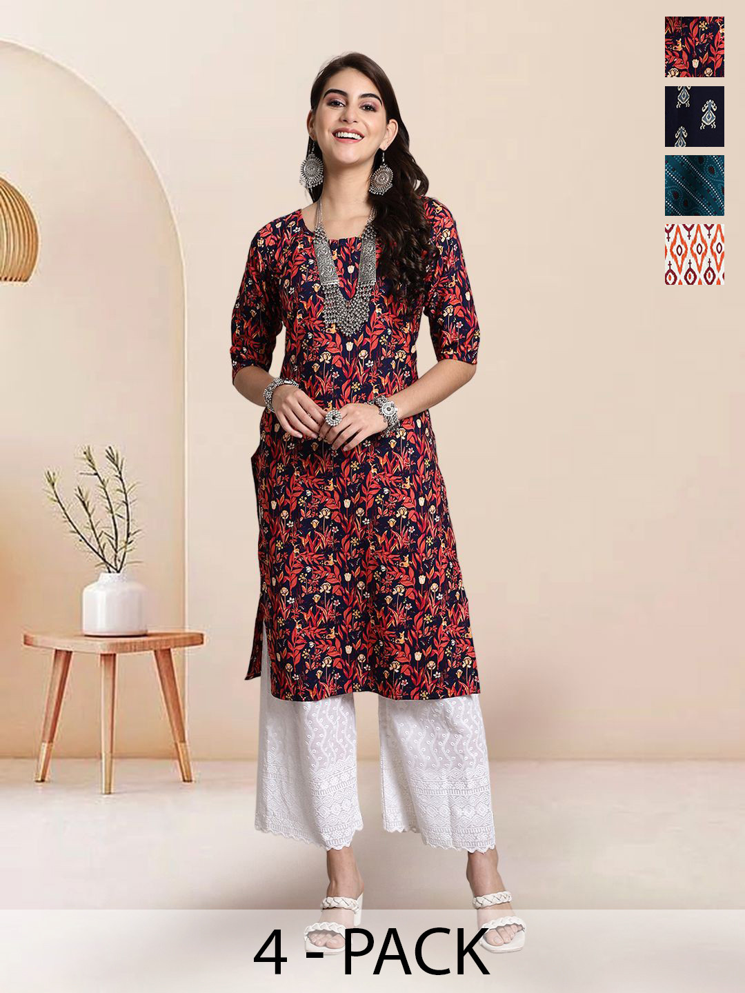 

7Threads Women Ethnic Motifs Printed Floral Crepe Kurta, Multi