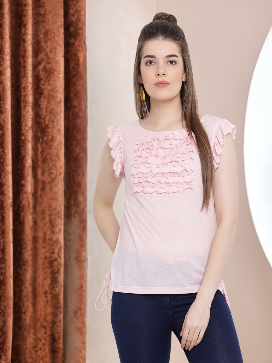 

Moda Elementi Flutter Sleeve Cotton Top, Pink