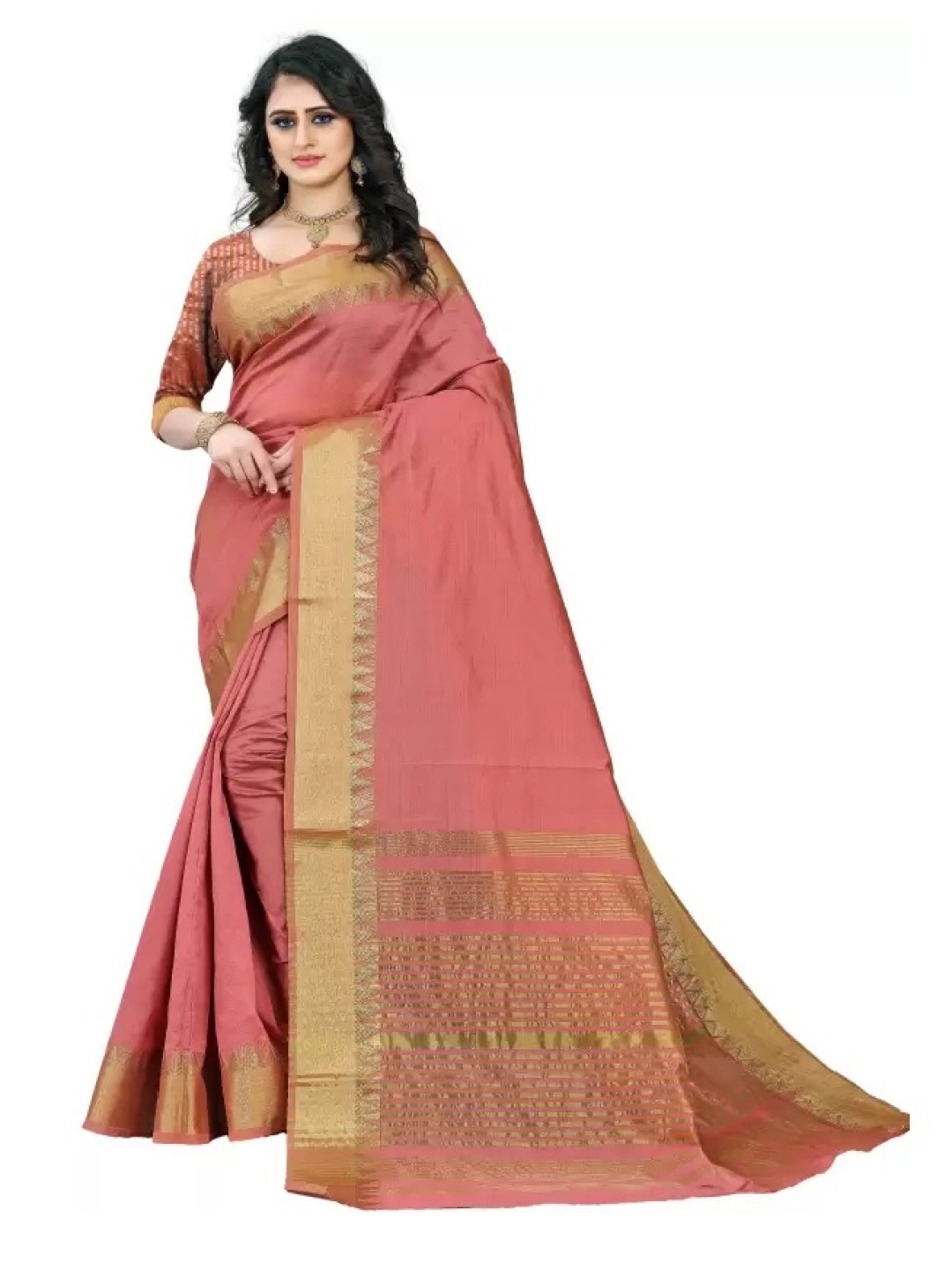 

THE WOMEN DECOR Zari Silk Cotton Tussar Saree, Pink