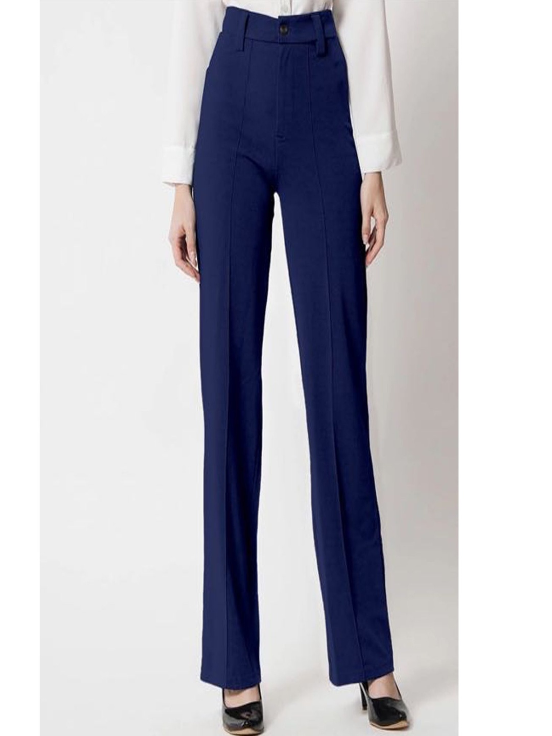 

Fashion Bazaar Women Relaxed Straight Leg Wrinkle Free Pleated Trousers, Navy blue