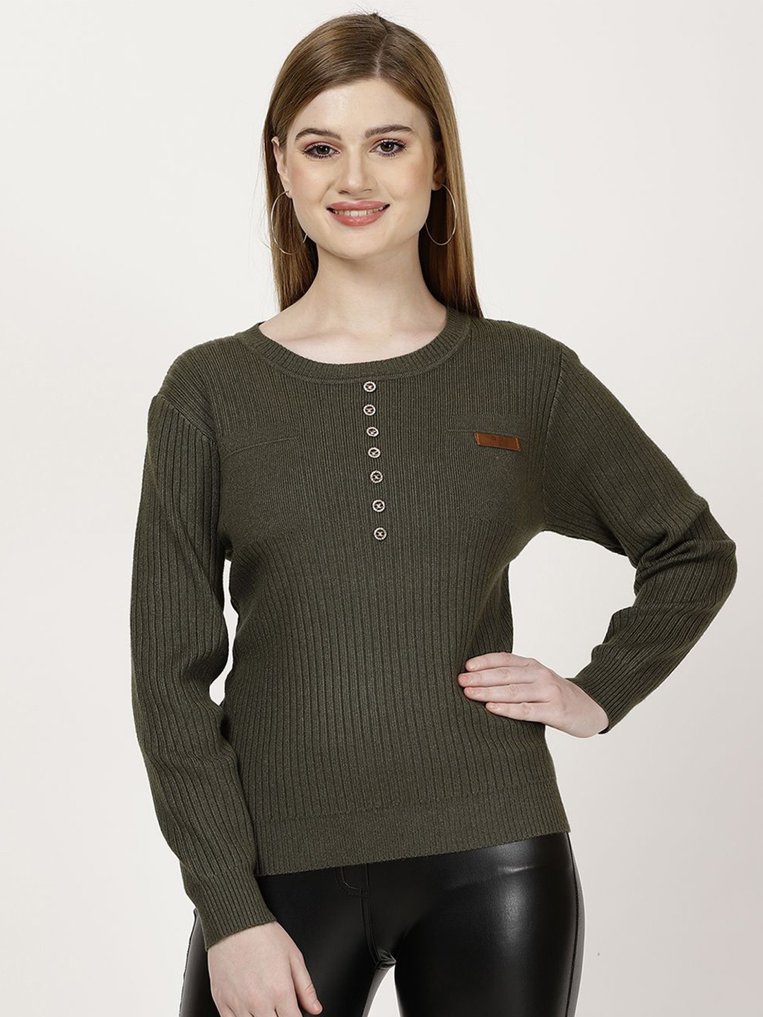

FUTURO Women Striped Pullover, Olive