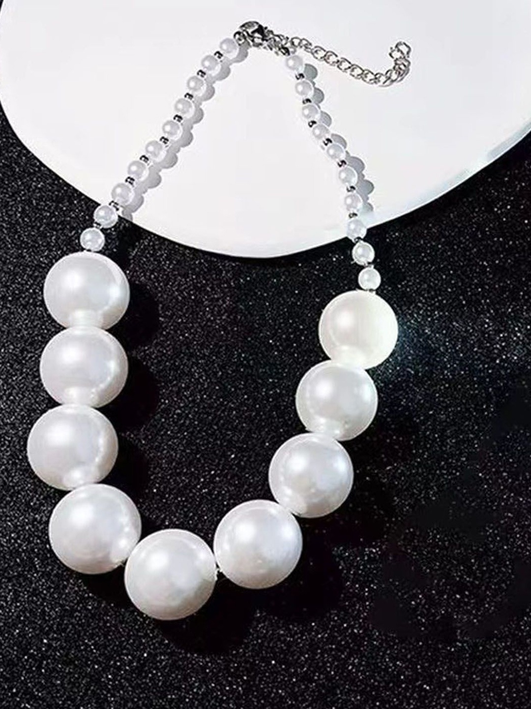 

StyleCast Silver-Toned & White Elegant Beaded Minimal Necklace