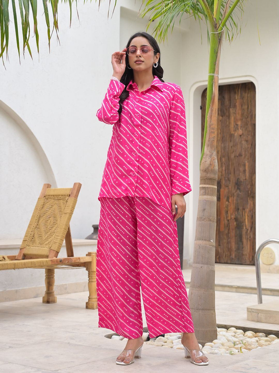 

BAESD Striped Long Sleeves Shirt With Trousers, Pink