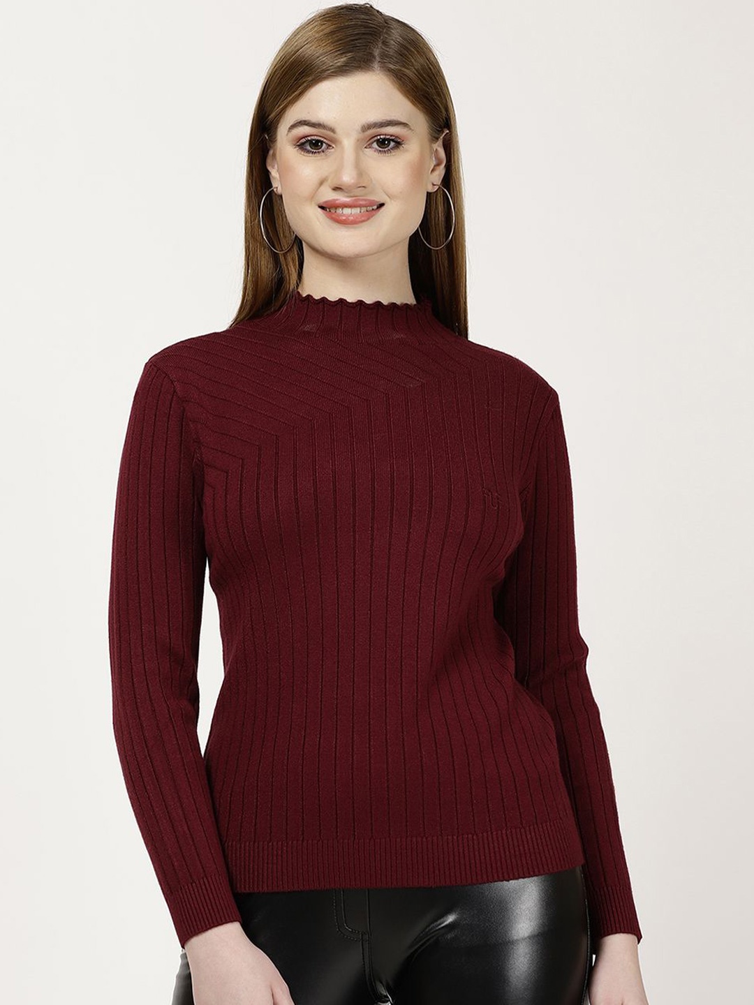 

FUTURO Women Striped Pullover, Maroon