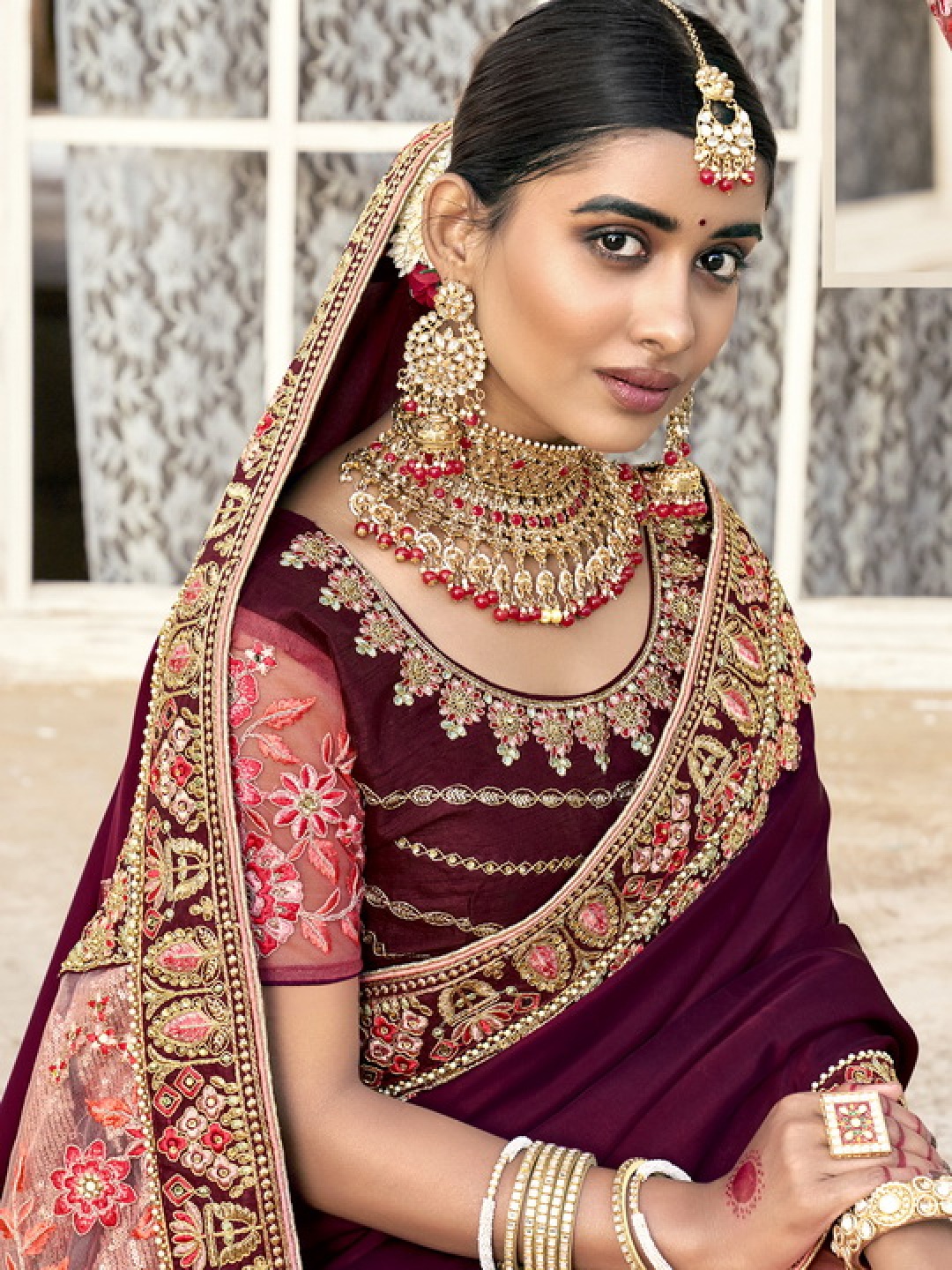 

Mitera Embellished Embroidered Heavy Work Saree, Purple