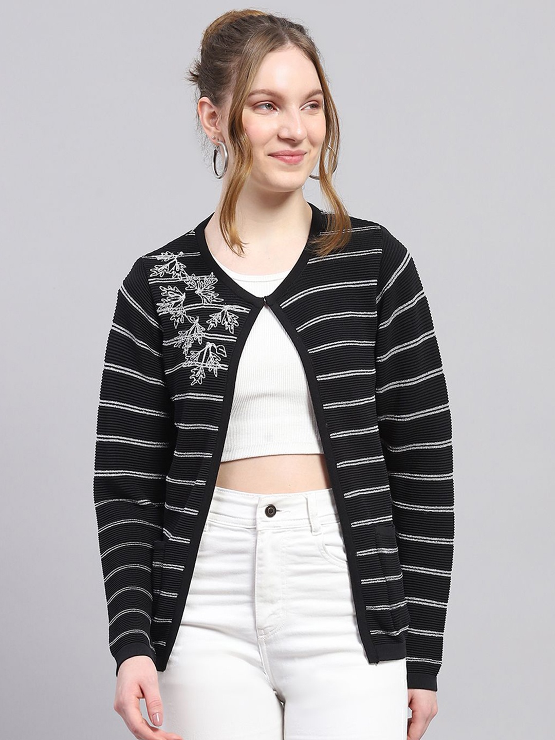 

Monte Carlo Women Striped Cardigan, Black