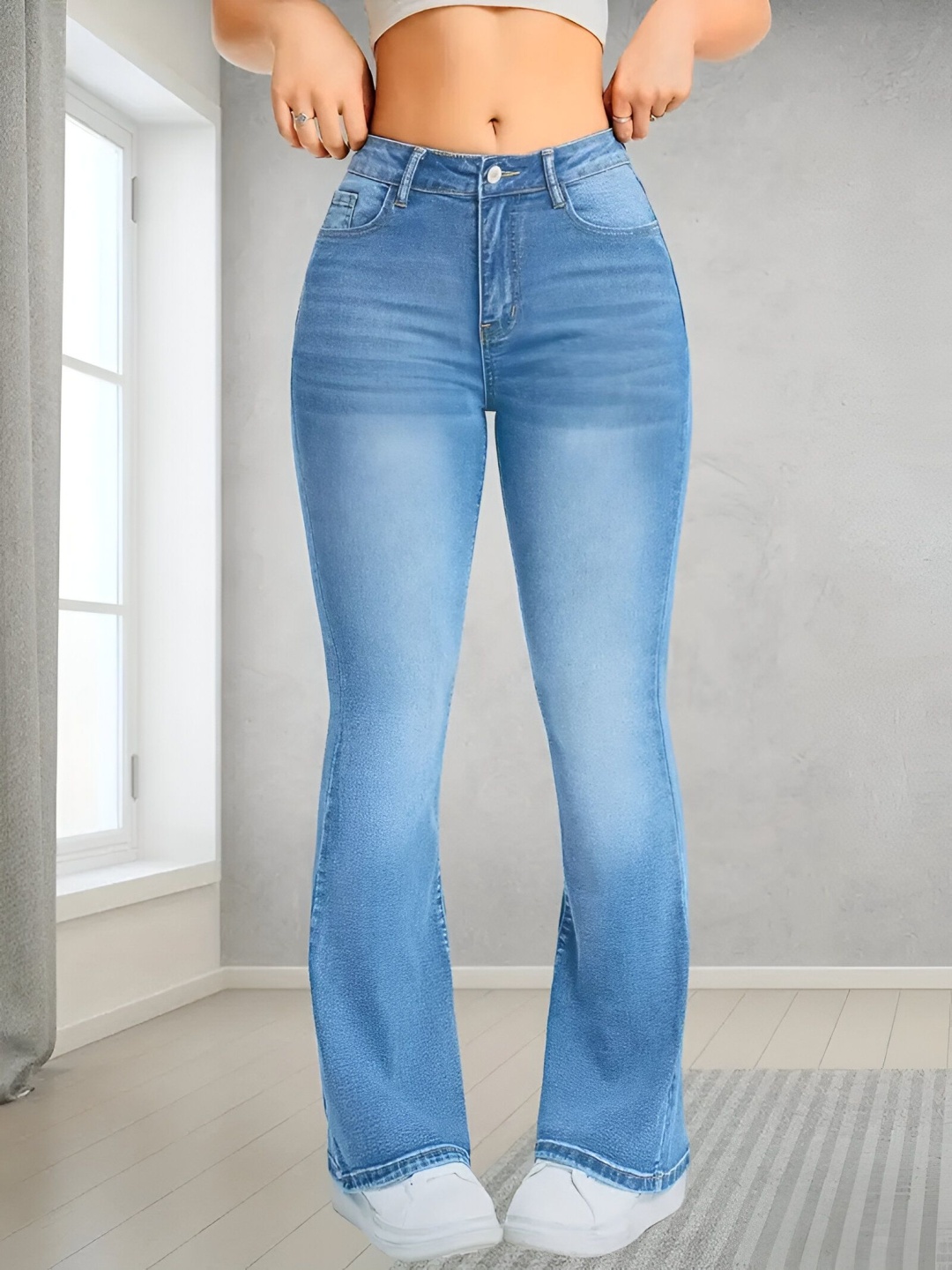 

THIRD QUADRANT Women Jean Bootcut High-Rise Light Fade Stretchable Jeans, Blue