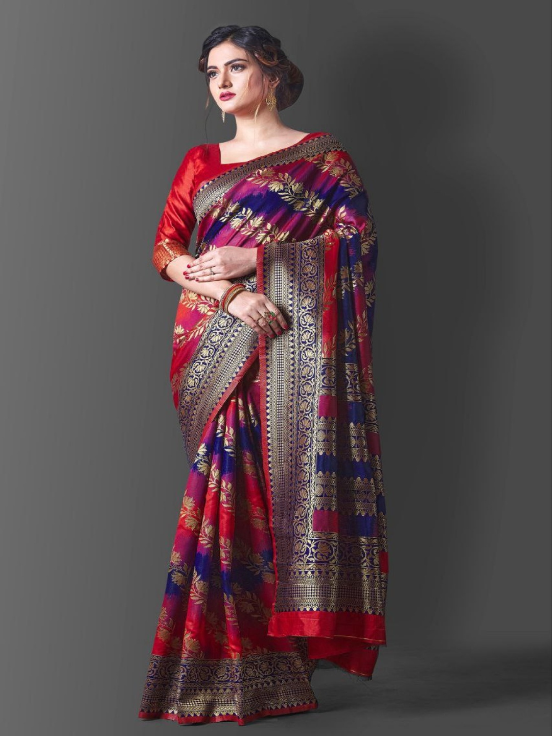 

KALINI Ethnic Motifs Woven Design Zari Kanjeevaram Saree, Red