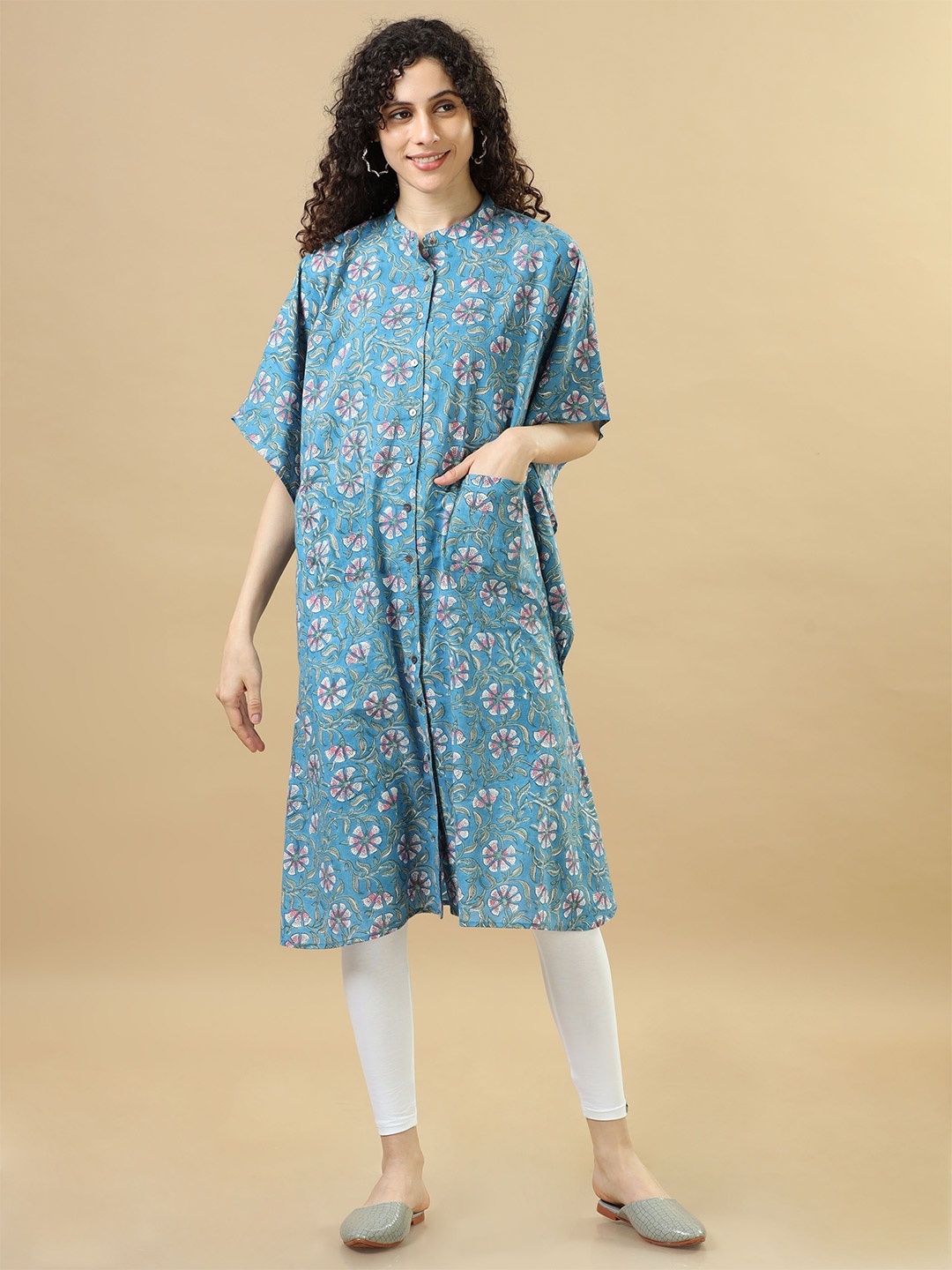 

Hassu's Floral Print Flared Sleeve A-Line Dress, Blue