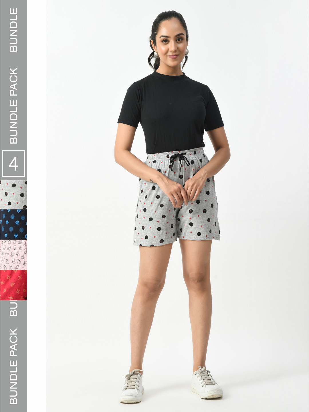

BAESD Women Pack of 4 Printed High-Rise Pure Cotton Shorts, Grey