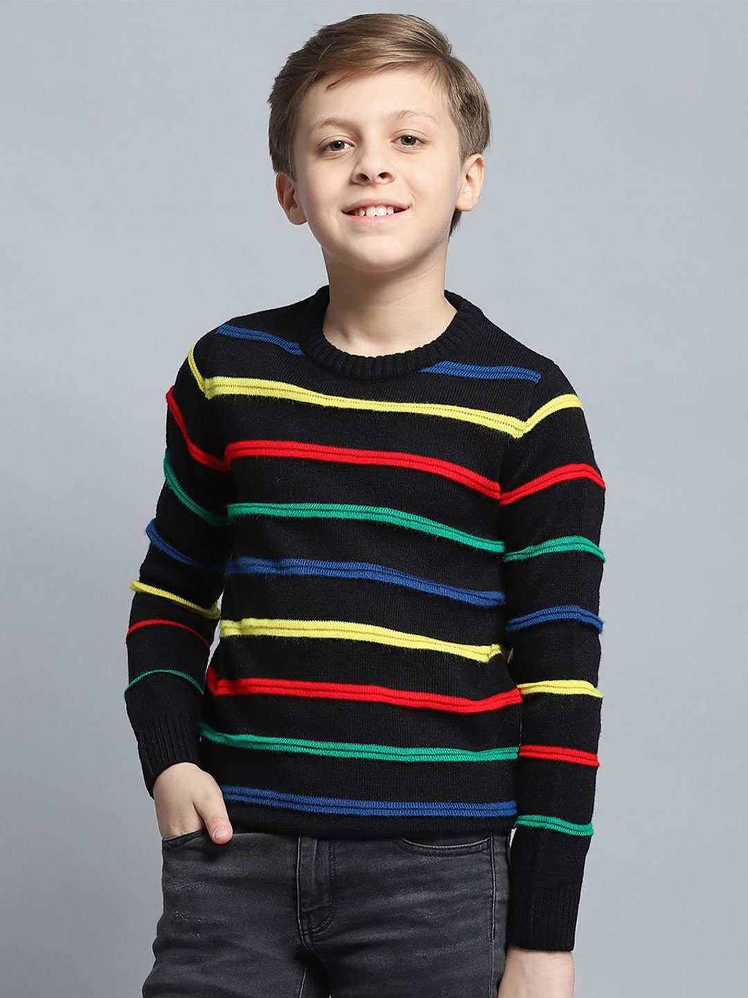 

Monte Carlo Boys Striped Woollen Pullover, Black