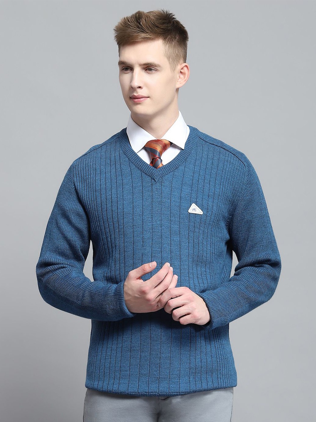 

Monte Carlo Men Striped Woollen Pullover, Blue