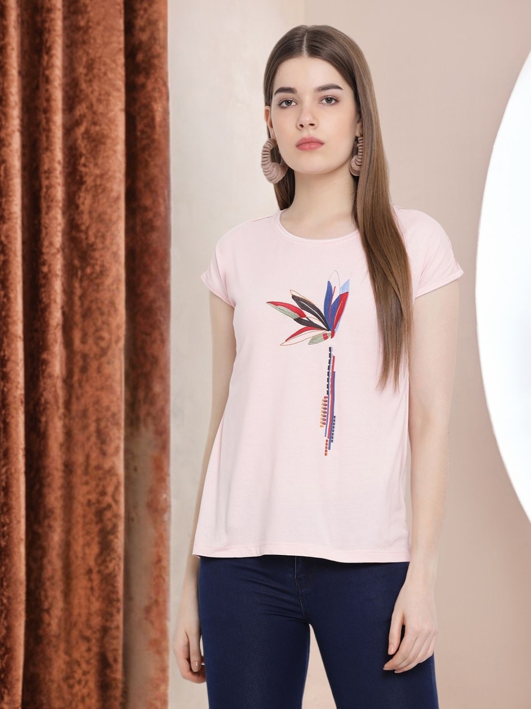 

Moda Elementi Graphic Printed Cotton Top, Cream