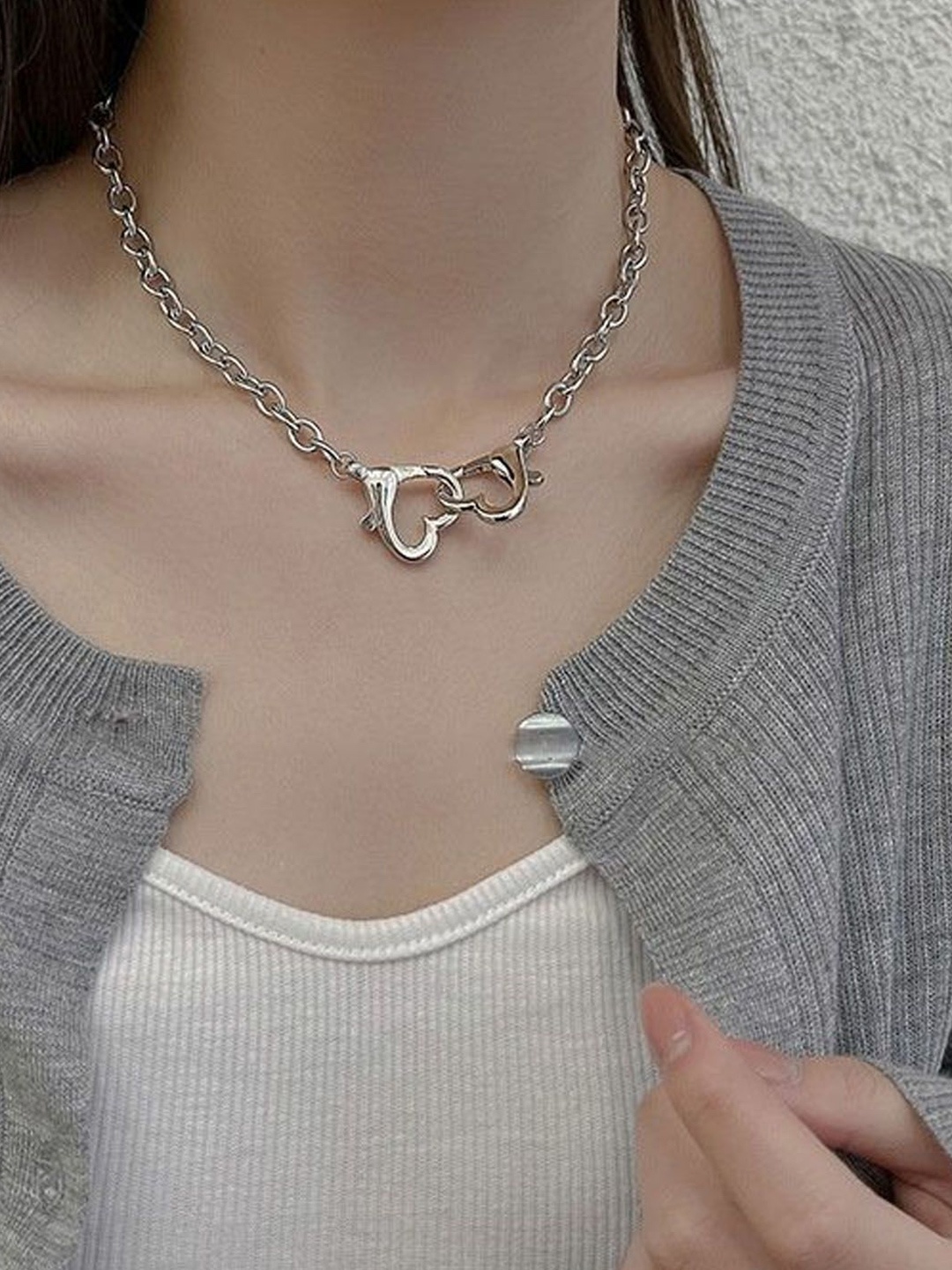 

StyleCast Silver-Toned Heart Shaped Elegant Minimal Chain